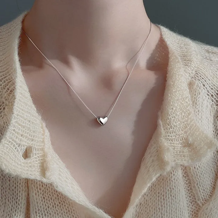 链子925银  925纯银小众爱心项链女2025年高级设计感锁骨链冷淡风