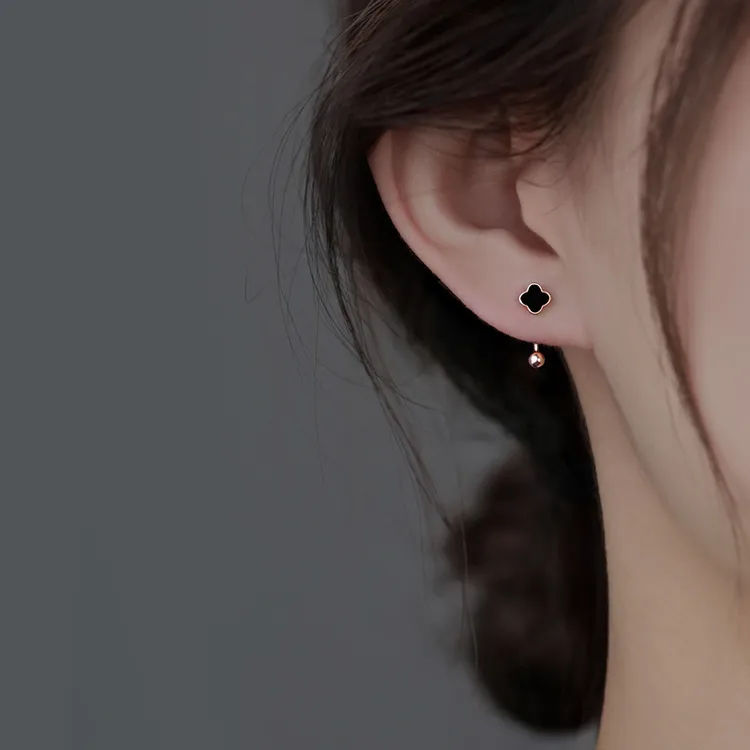 足银耳饰 999纯银四叶草螺丝耳钉女2025新款夏季甜酷风耳钩首饰