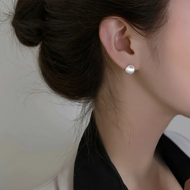 足银耳饰 999纯银圆球拉丝耳环女2025新款耳扣高级极简冷淡风耳饰