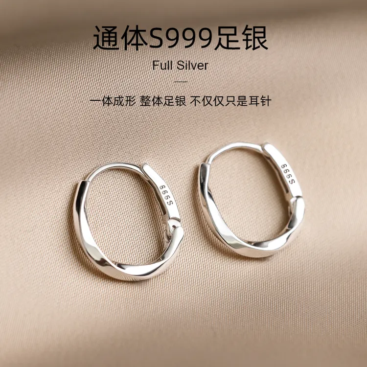 足银耳饰 999纯银不规则耳扣女款2025男个性耳环小众养耳洞耳饰