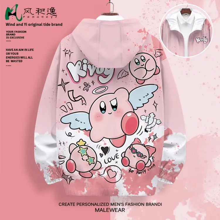 卡通动漫印花夹克男士连帽上衣oversize宽松秋冬加厚休闲大码外套