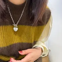 坠链均925银 ins风复古百搭大爱心圆环链条OT项链 2312