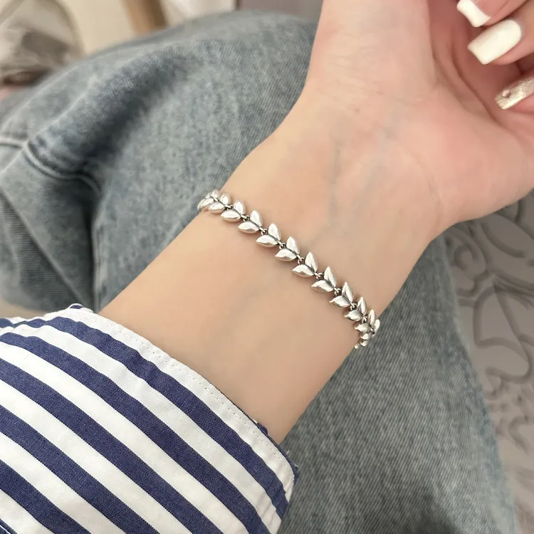 925银手链 ins风简约个性时尚高级重工麦穗拼接手链女 2131
