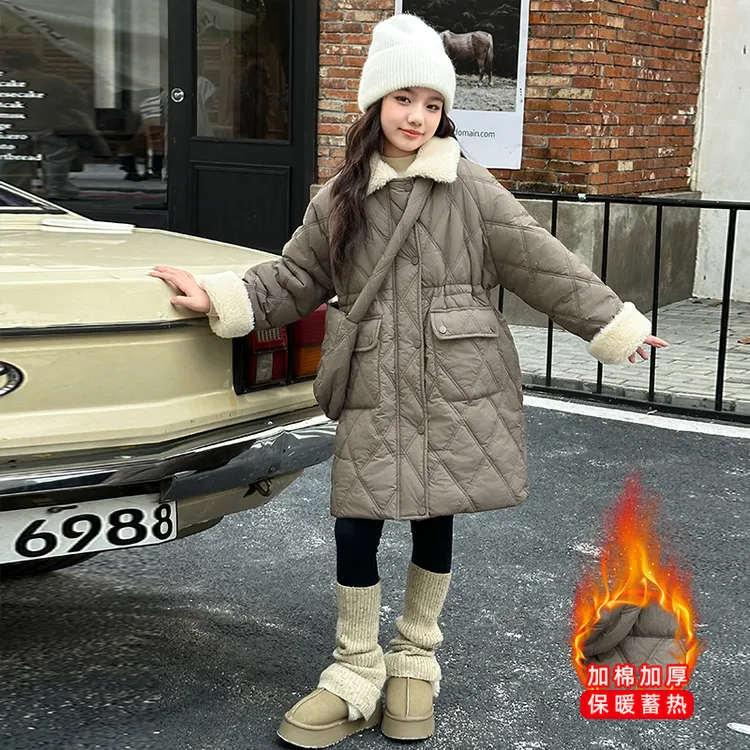 女童秋冬加棉外套2025新款冬装宽松棉服大童洋气网红中长款棉衣潮