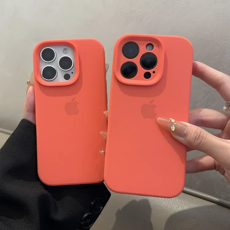 粉橘色适用苹果16promax手机壳15液态硅胶iphone14简约13纯色1211