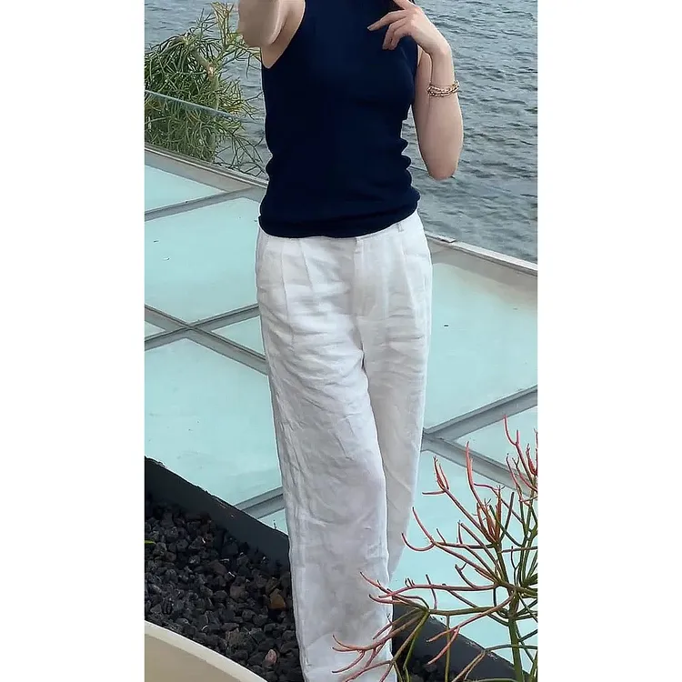白色纯亚麻阔腿裤女2025年夏季直筒休闲长裤时尚百搭宽松薄款棉麻