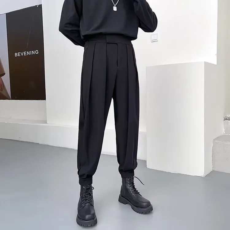 魔术贴束脚裤男秋冬加绒垂感休闲西裤搭配马丁靴的裤子痞帅哈伦裤