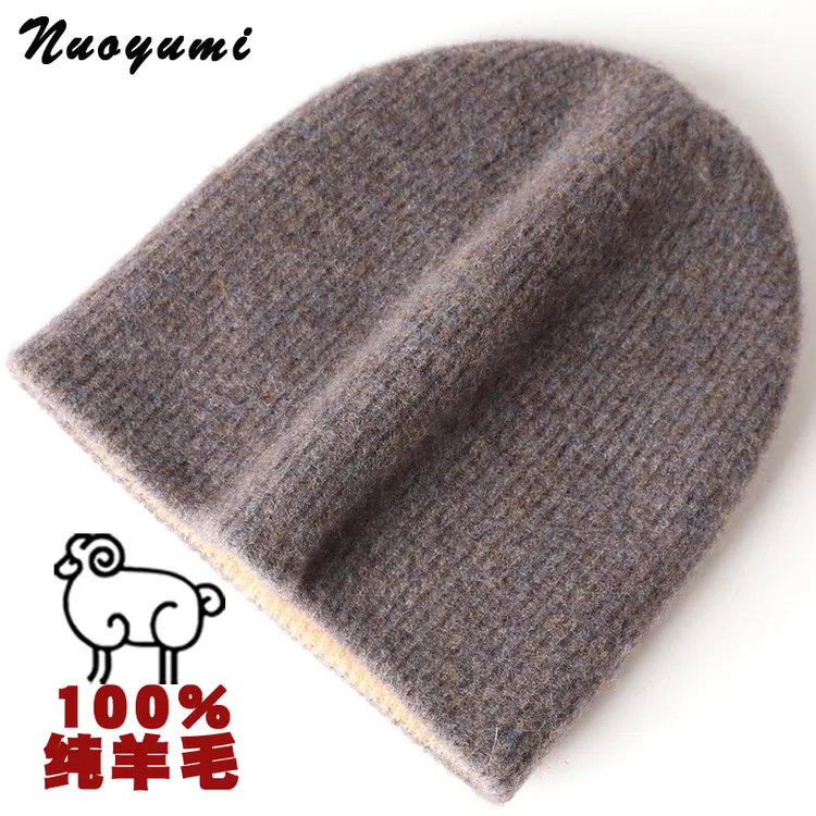 100%羊毛帽子男女冬季保暖加厚毛线帽针织帽户外骑行防寒护耳冬帽