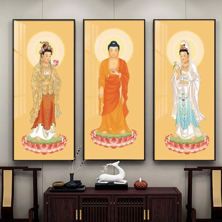 佛像阿弥陀佛西方三圣佛家挂画观世音大势菩萨画像供奉佛堂晶瓷画