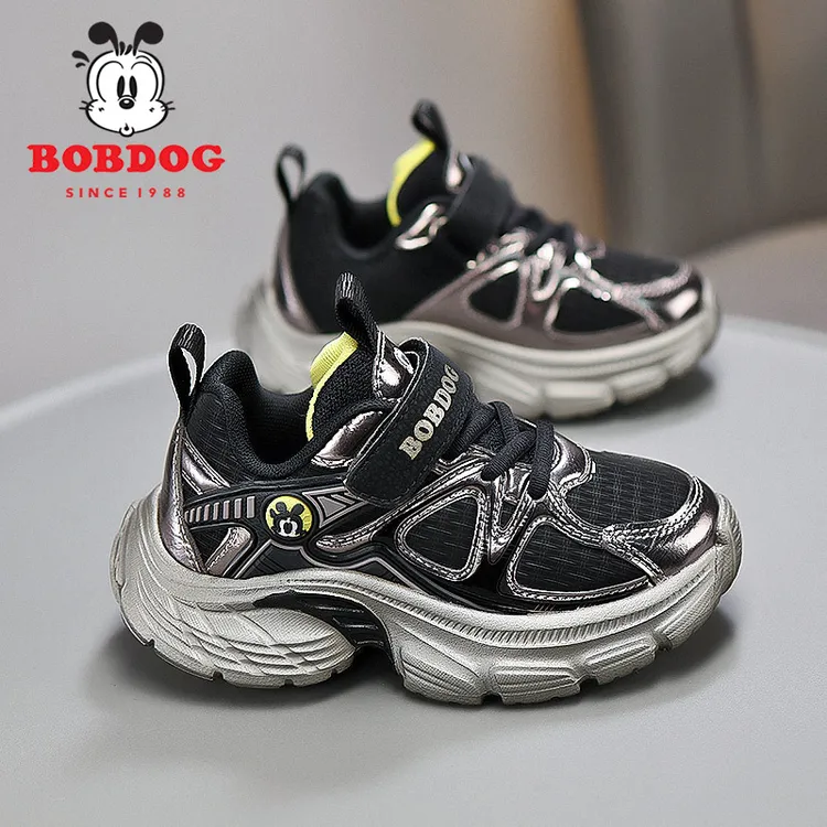 巴布豆童鞋儿童老爹鞋潮款6-12岁春秋皮面防水跑步男童运动鞋女童