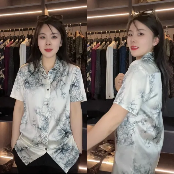 【桑蚕丝】重磅夏季男士高端轻奢桑蚕丝短袖衬衫缎面丝滑透气半袖26
