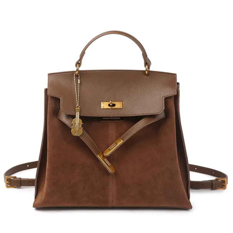 新款时尚手提单肩包百搭休闲公文背包双肩包女士复古棕色潮流