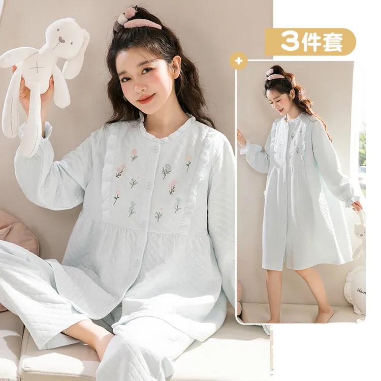 家时光月子服秋冬纯棉孕妇睡衣保暖家居服可外穿100%全棉加厚7456