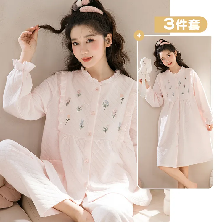 家时光月子服秋冬纯棉孕妇睡衣保暖家居服可外穿100%全棉加厚7456