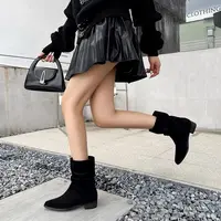 新款尖头粗跟舒适不累脚百搭款长款女靴H6788