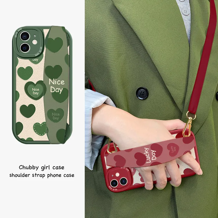 清新爱心轻奢女款腕带挂绳手机壳适用苹果/华为/OPPO/Vivo/小米