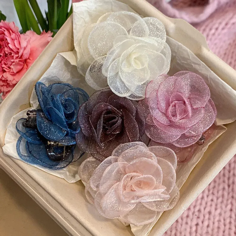 山茶花花朵抓夹侧边边夹子高级感半扎发发夹气质顶夹发卡子头饰女