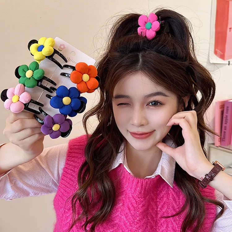 2025新款多巴胺抓夹夏季小清新花朵高马尾发夹女后脑勺抓夹发卡子