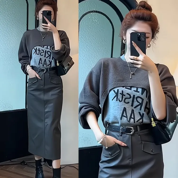 2025秋冬新款设计感韩系针织衫字母背心叠穿高级感显瘦减龄上衣