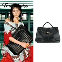 TOUCH MISS时尚金属绳扣编织包2025新款托特包真皮大容量单肩大包