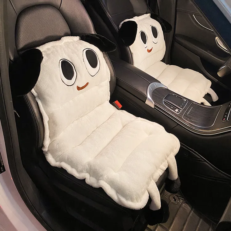 汽车坐垫秋冬季加绒可爱小狗加热座椅垫腰靠一体毛绒增高四季通用