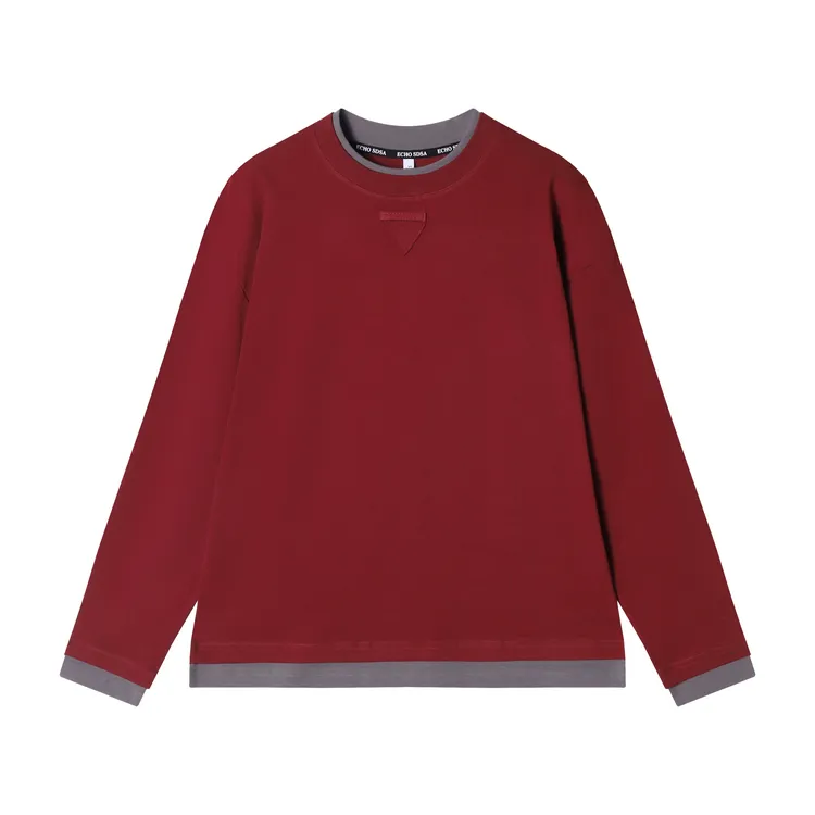 T1893秋季新款时尚个性纯色倒三角圆领套头假两件长袖T恤休闲百搭