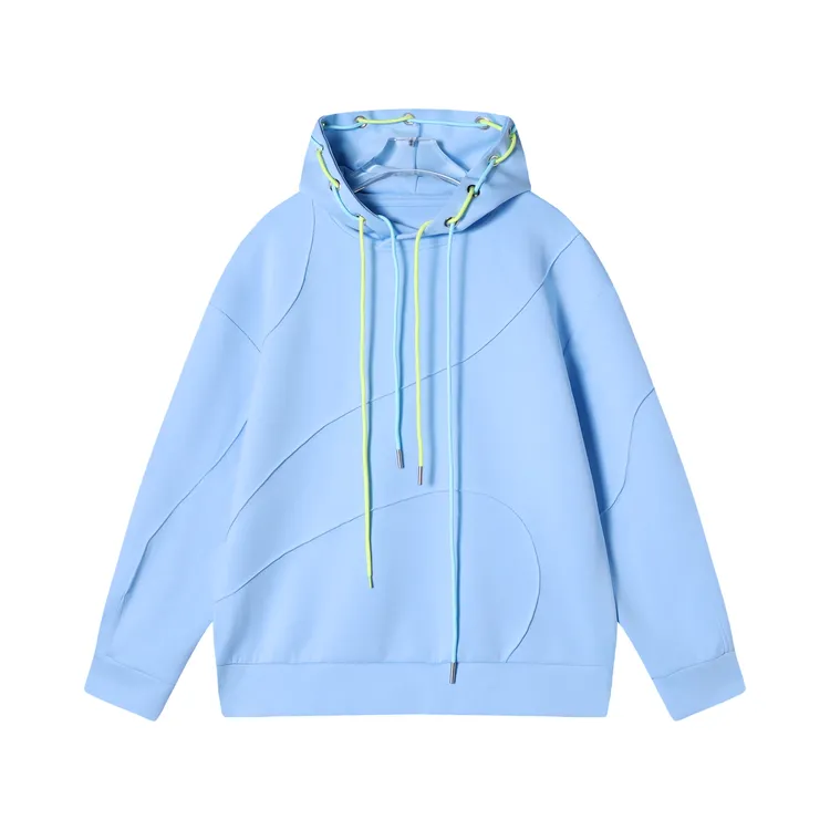 WY443秋冬季新款时尚个性蓝色抽绳连帽卫衣情侣简约宽松百搭上衣