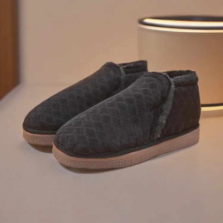 纯手工棉鞋菱形格黒色男款➕大一码