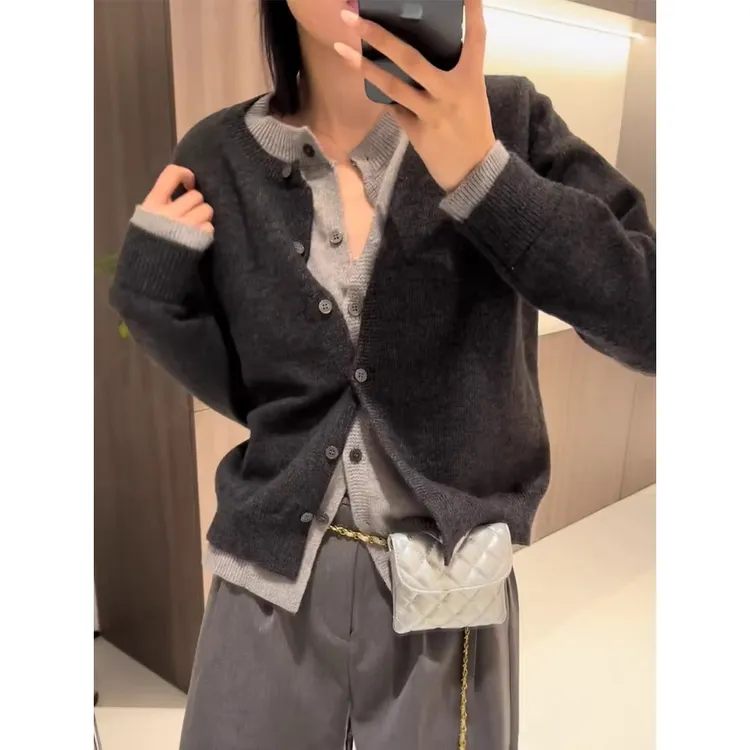 2024春季新款质感软糯春秋假两件针织衫毛衣美式女装外搭开衫上衣