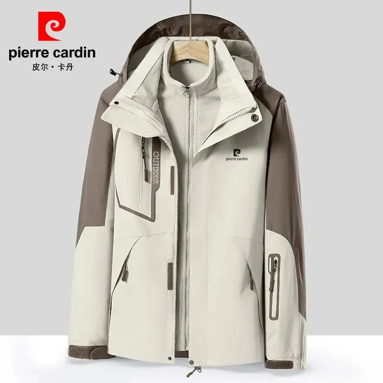皮尔卡丹冲锋衣男女三合一可拆卸防风防水加厚美式夹克外套男款