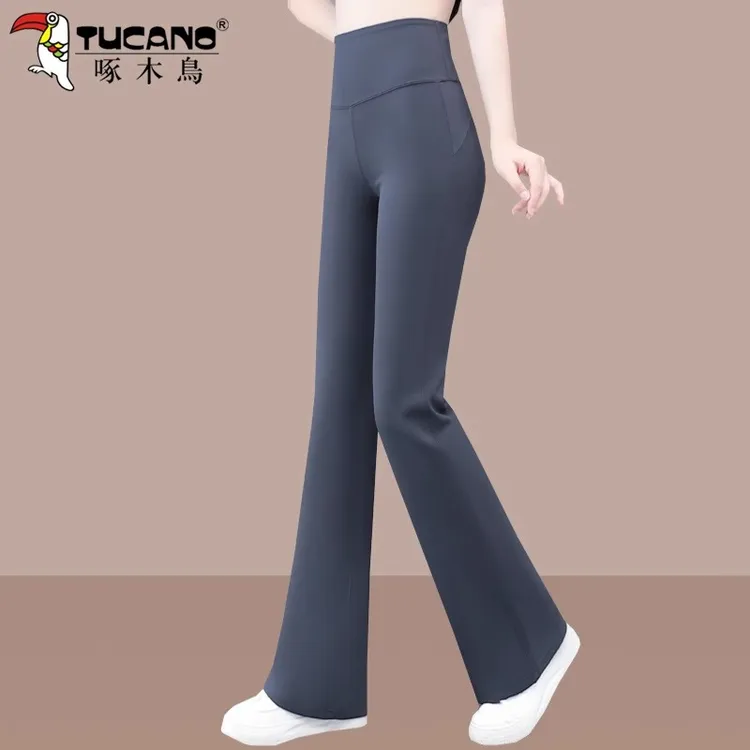 【官方】啄木鸟微喇裤女士秋冬2025新款加绒加厚弹力休闲运动鲨鱼裤