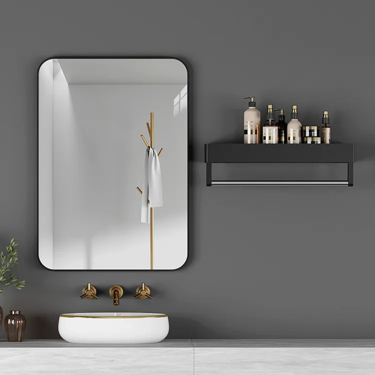 浴室镜贴墙自粘卫生间洗面台镜子带置物架一体免打孔洗漱台化妆镜