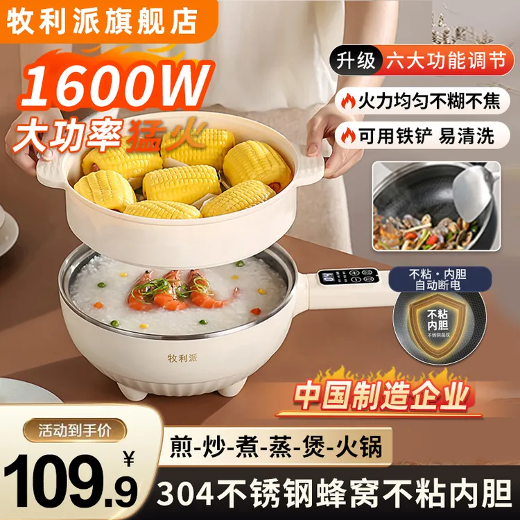 电煮锅家用宿舍电火锅2-3人4-6电炒菜炒锅蒸煮一体锅多功能电热锅