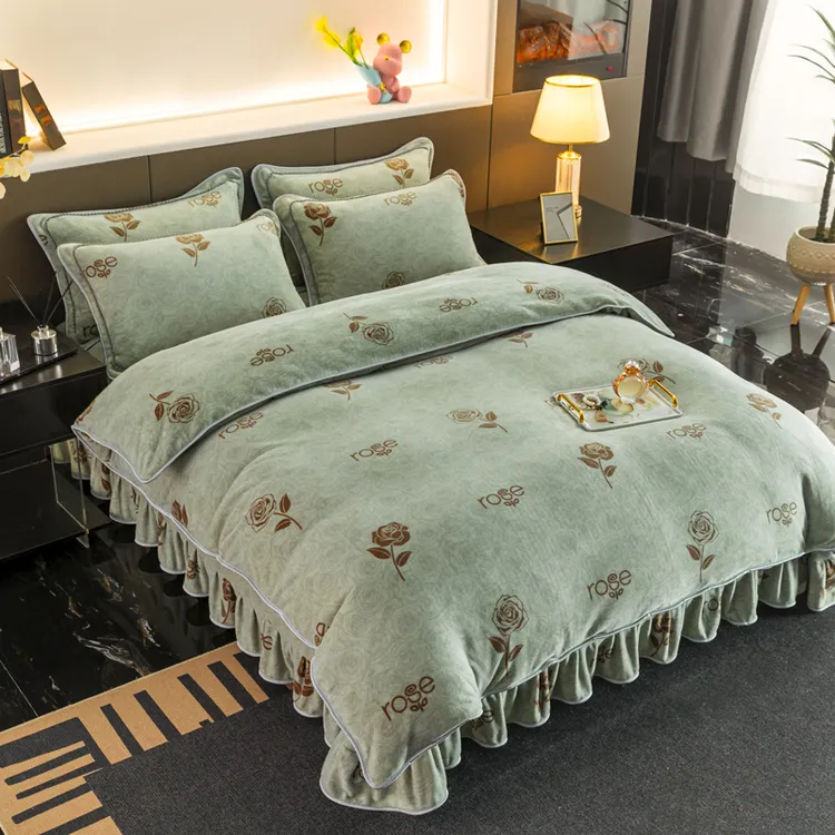 双面加厚小香风牛奶绒四件套床上用品珊瑚绒短毛被套网红轻奢爆款