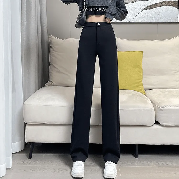 窄版直筒裤女高腰显瘦2025春秋新款爆款黑色裤子休闲西装垂感女裤