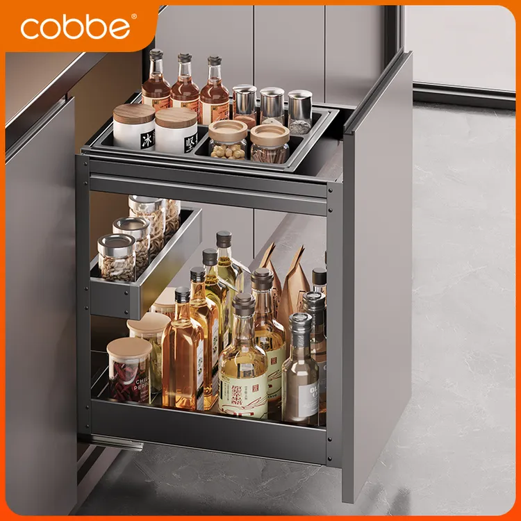卡贝调味调料拉篮厨房橱柜窄柜置物架收纳抽屉式橱柜置物架拉篮