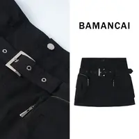 BAMANCAI-设计感小众工装美式辣妹设计感高腰显瘦短款包臀裙子