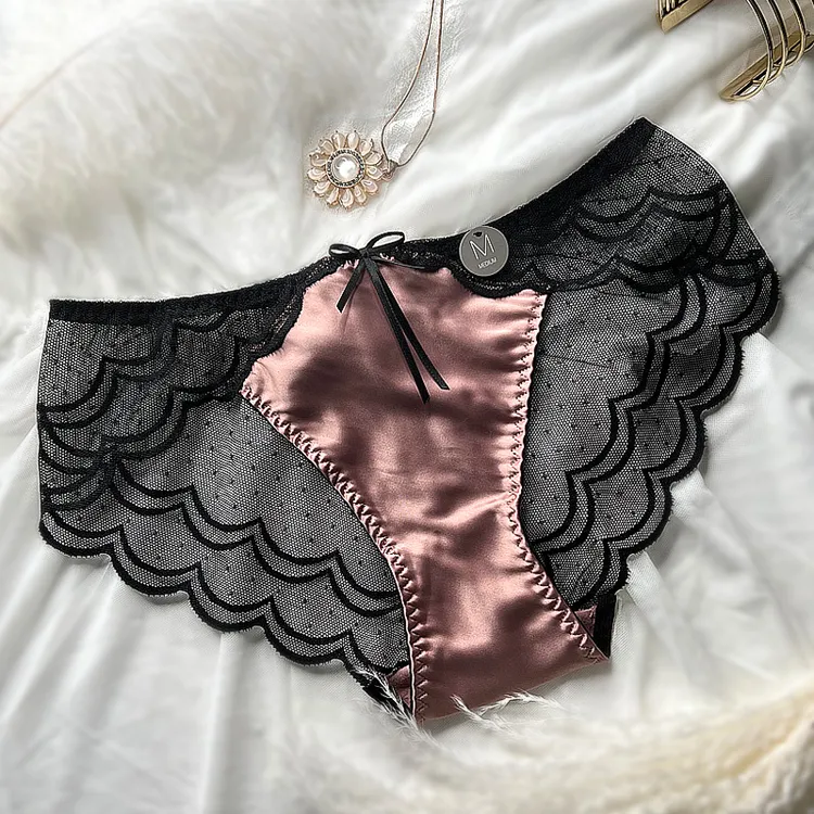 艾舒客欧美性感透明舒适蕾丝内裤女透气诱惑蝴蝶结缎面女士三角裤