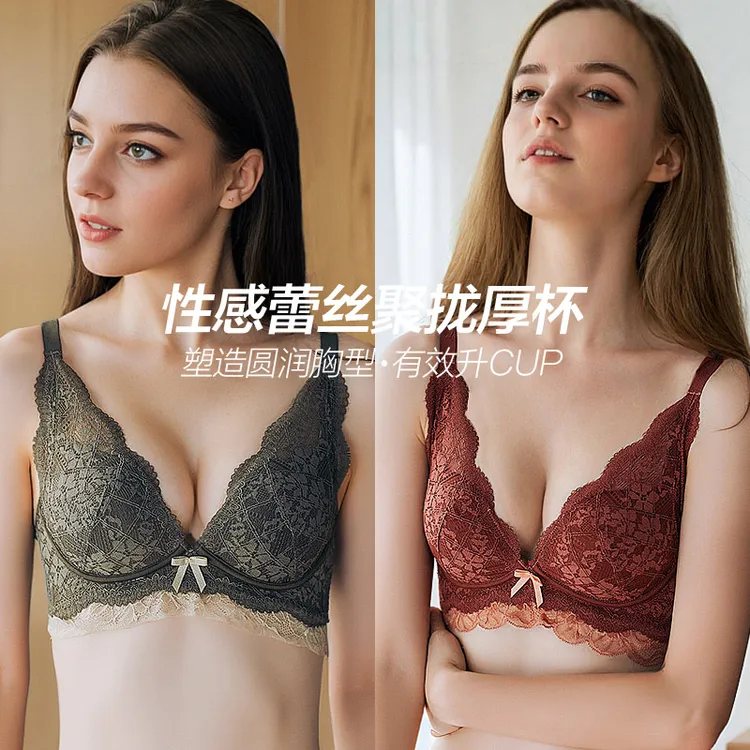 艾舒客性感蕾丝内衣女小胸聚拢无钢圈文胸收副乳防下垂美背胸罩秋