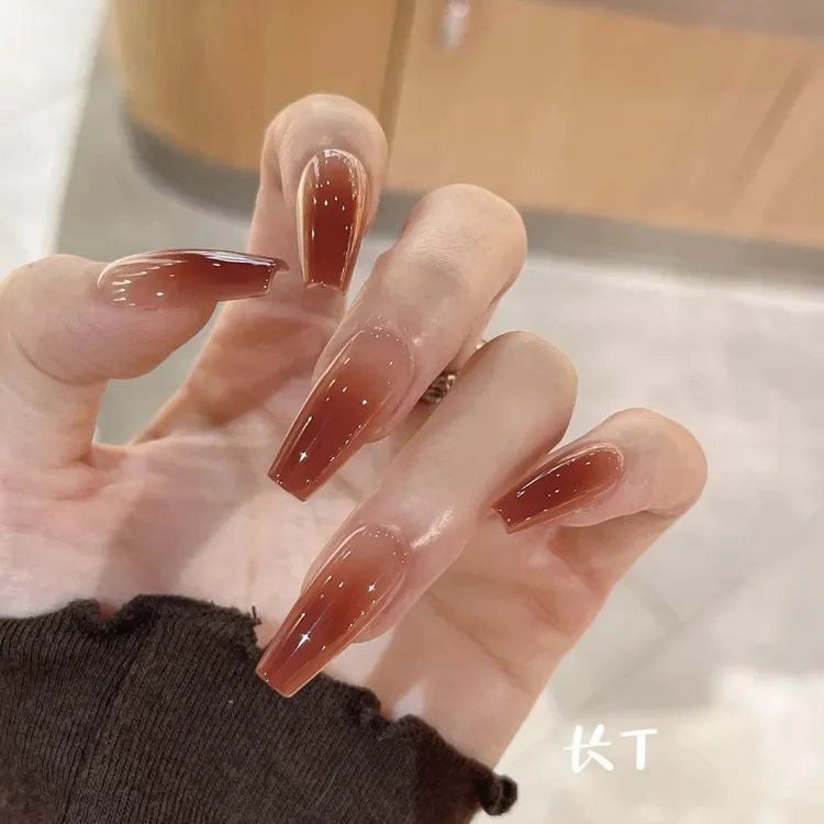 酒渍番茄-壹心纯手工穿戴甲 可拆卸假指甲贴 10片装美甲