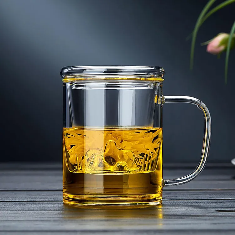全度玻璃杯过滤带把泡花茶杯家用耐热水杯子夏季办公室