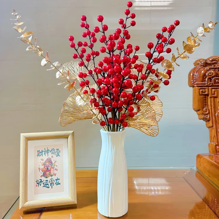 发财果仿真花发发红果冬青果假花摆设客厅结婚乔迁新装饰花艺摆件