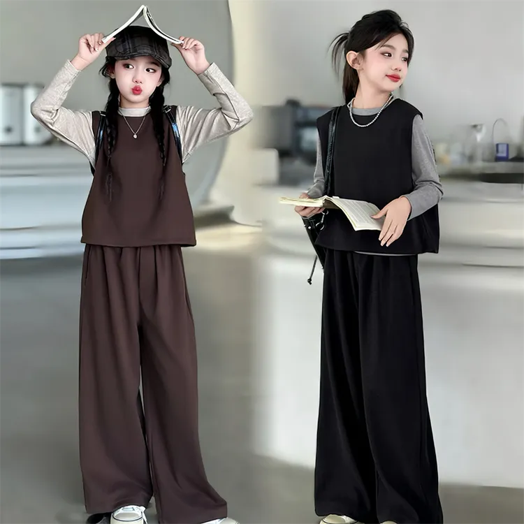 女童套装2025新款秋装儿童洋气时髦马甲中大童装女孩春秋款三件套