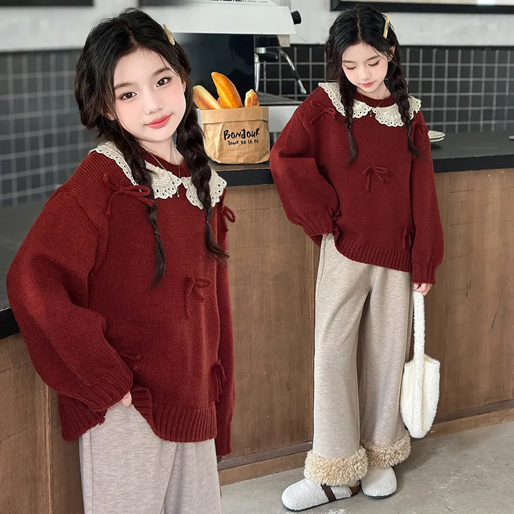 女童秋冬装外套2024新款洋气冬季儿童加厚开衫毛衣大童针织衫上衣