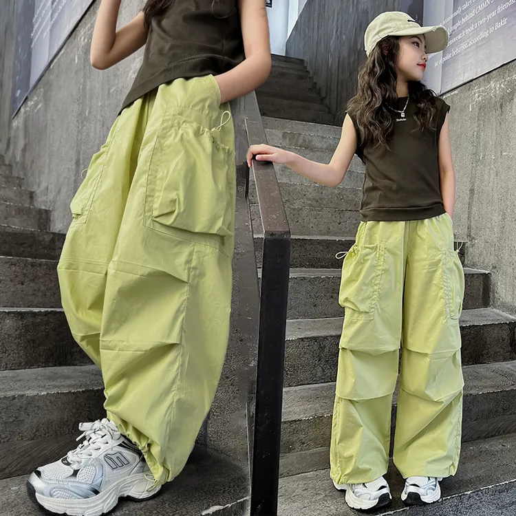 女童夏装套装2025新款洋气网红炸街童装宽松运动大童工装裤两件套