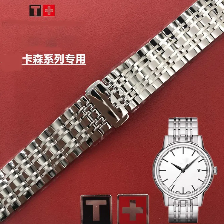 适用天梭1853卡森T085钢带原t085207a T085407A t085410A表带链19