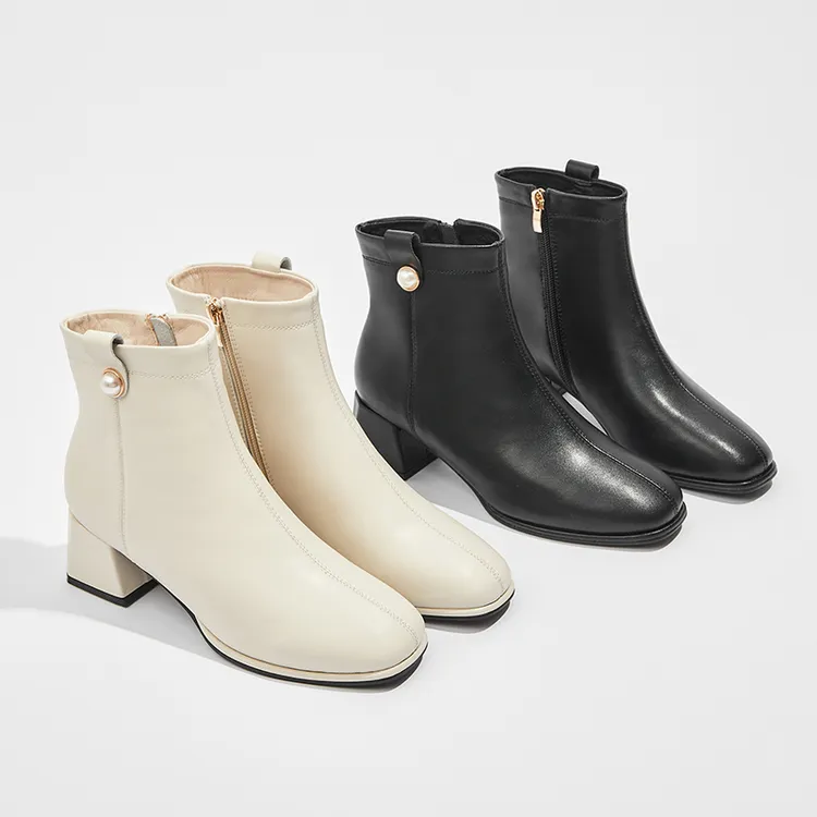 粗跟中跟短筒靴女2024冬季休闲百搭增高不累脚时装靴子12207139