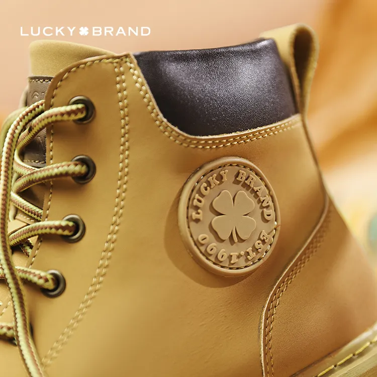 LUCKYBRAND秋冬经典款大黄靴男户外高帮工装鞋软底牛皮情侣马丁靴