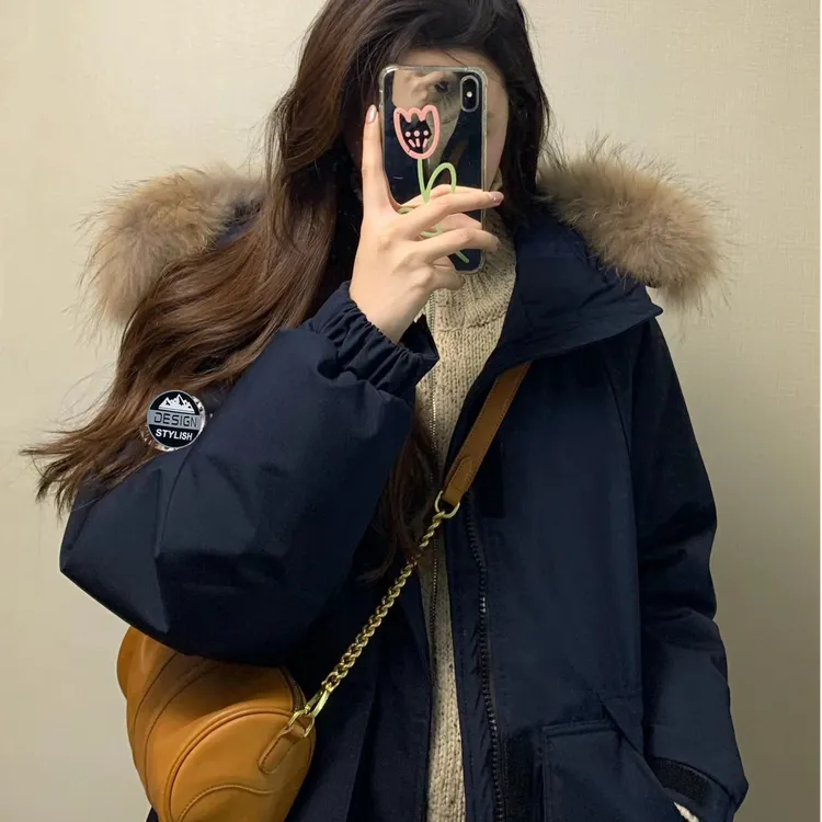 韩系大毛领派克棉服女冬季2025新款连帽棉袄外套加厚保暖工装棉衣