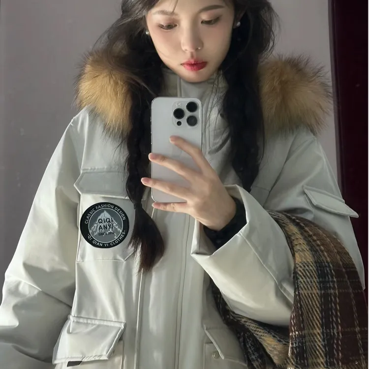 大毛领韩系工装棉服女2025冬季新款加厚保暖美式情侣外套棉派克服